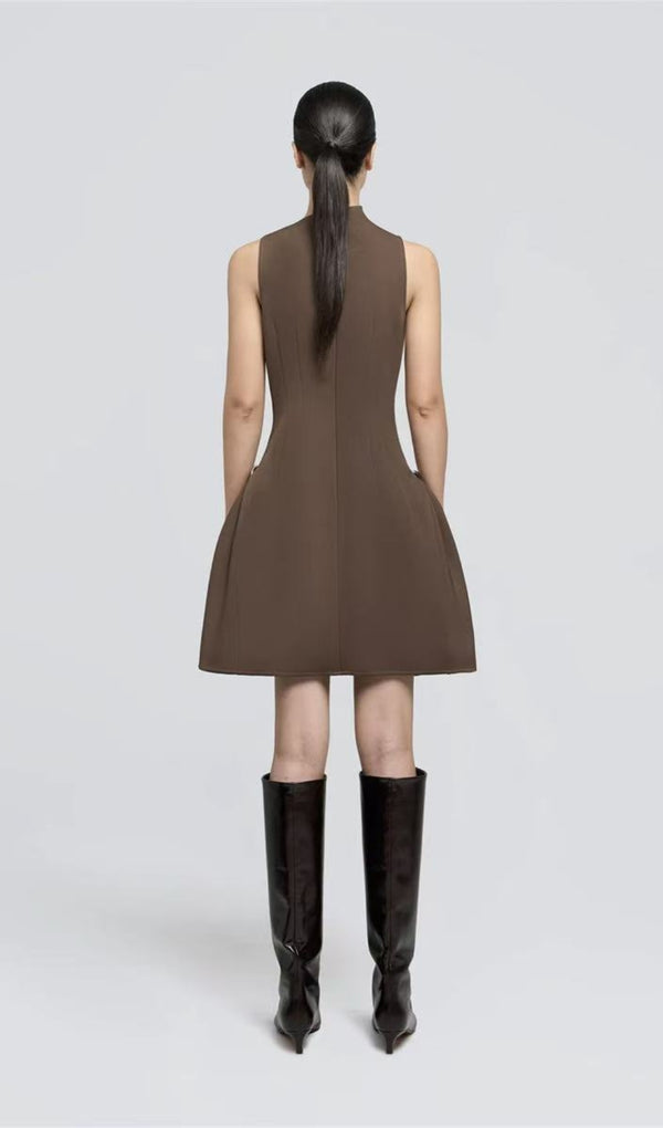 BROWN SLEEVELESS MINI DRESS