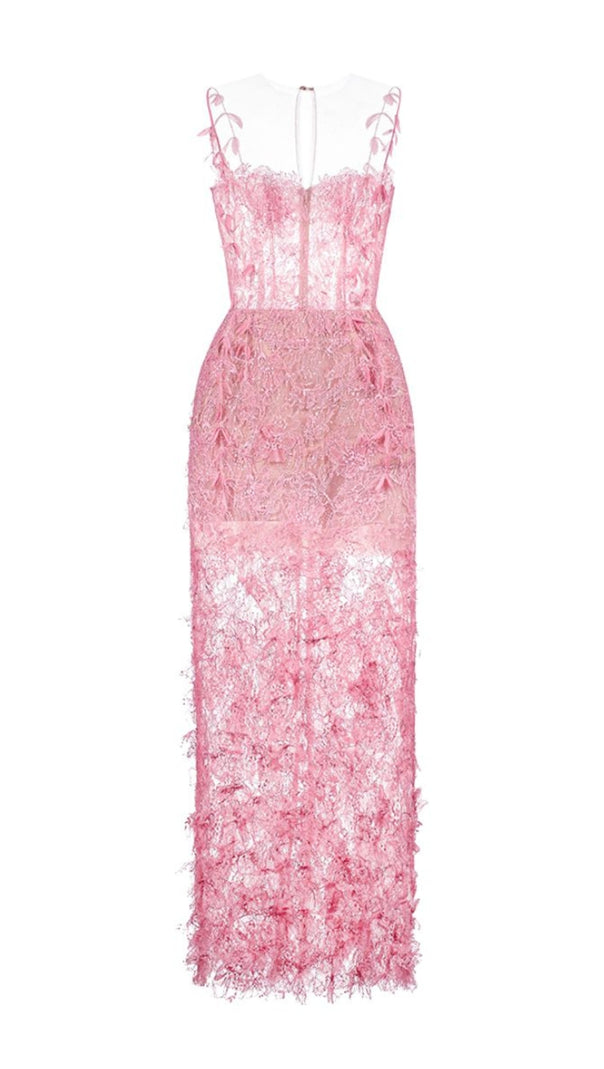 AIIZIE PINK BEADED LACE PENCIL MIDI DRESS - product image