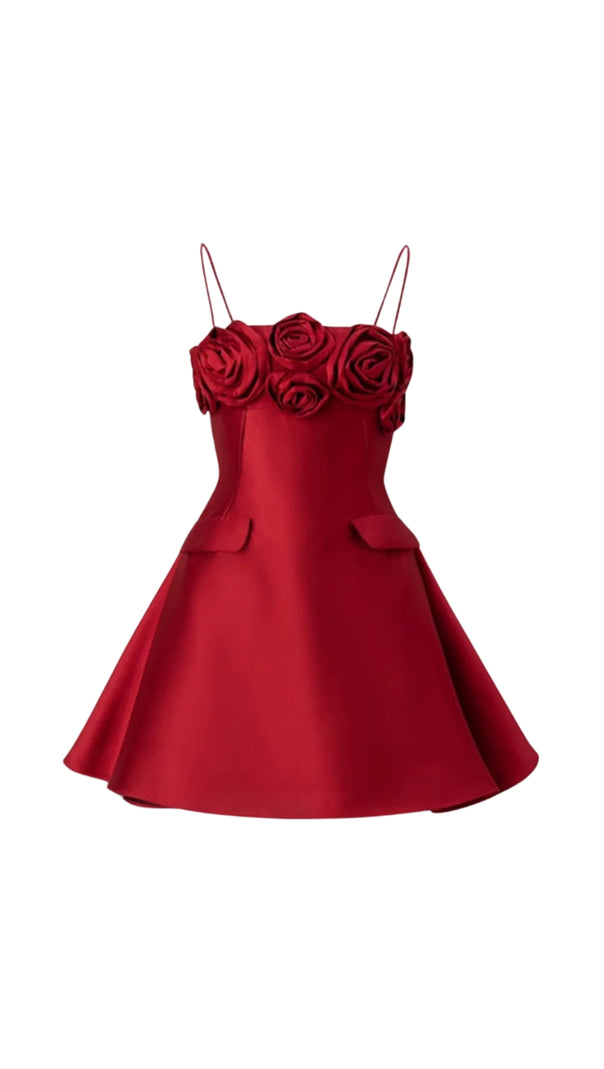 AIIZIE JOSEPHINE 3D FLOWER A-LINE MINI DRESS IN RED - product image