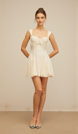 atalanta embellished flared mini dress in cream-white