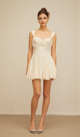 atalanta embellished flared mini dress in cream-white