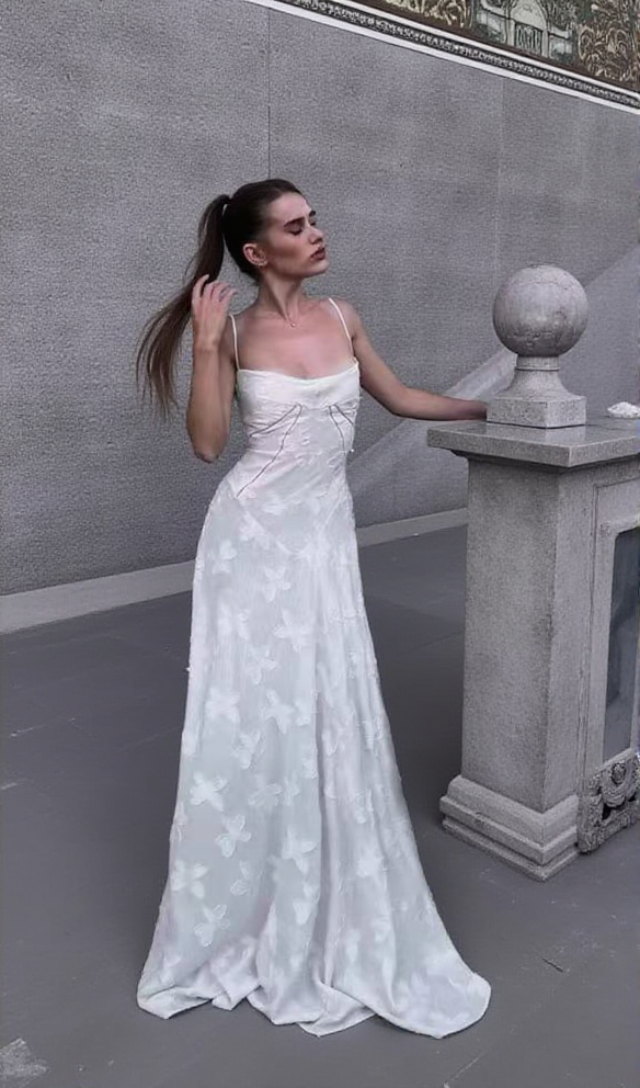 Sling 3D floral maxi dress in white