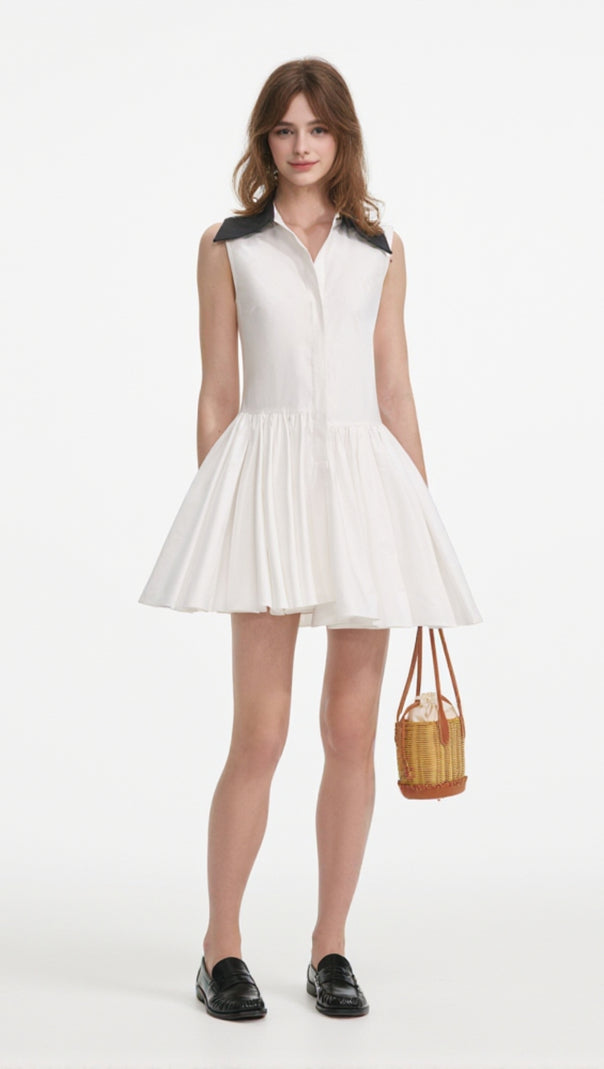 AIIZIE WHITE COTTON CONTRAST COLLAR MINI DRESS - product image