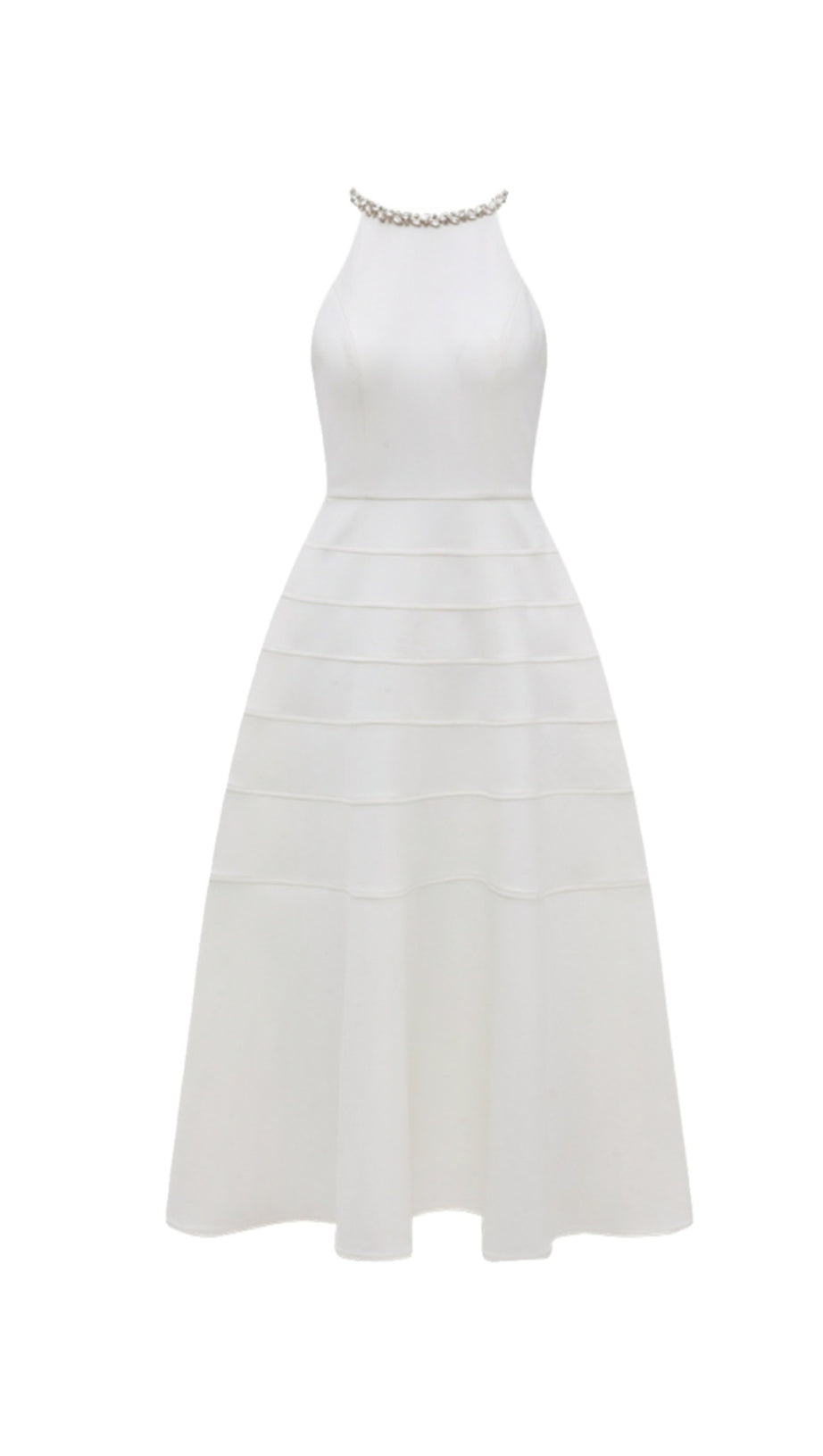 Ärmelloses Neckholder-Midikleid mit Rautenmuster in Weiß