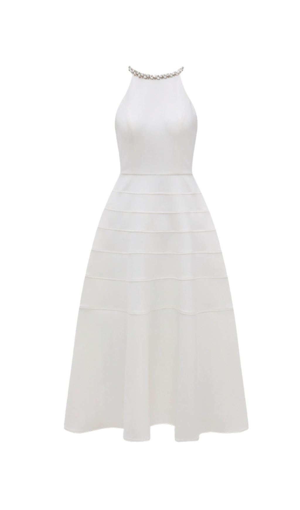 Ärmelloses Neckholder-Midikleid mit Rautenmuster in Weiß