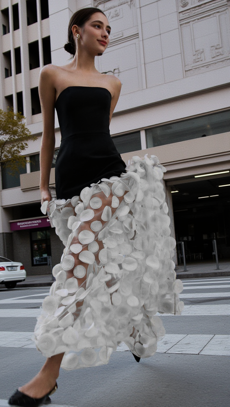 STRAPLESS A LINE MAXI DRESS WITHE