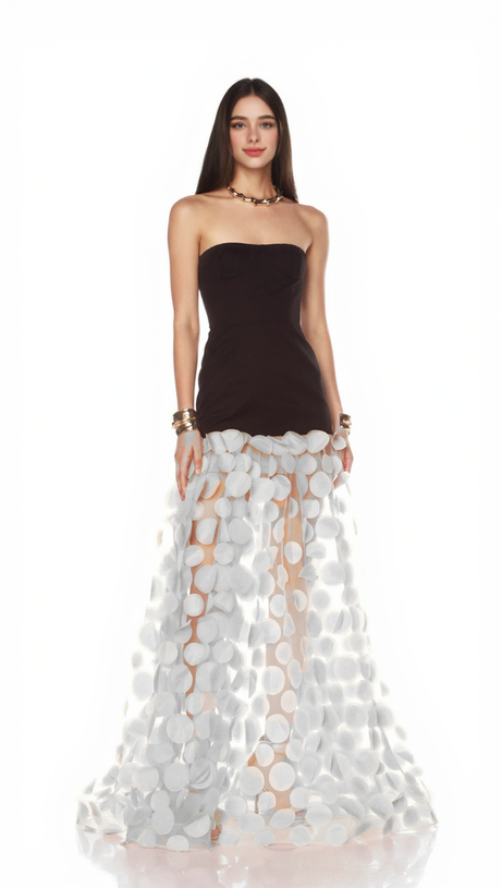 STRAPLESS A LINE MAXI DRESS WITHE