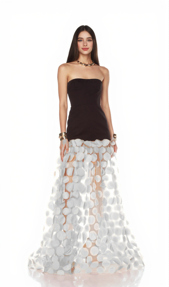 STRAPLESS A LINE MAXI DRESS WITHE