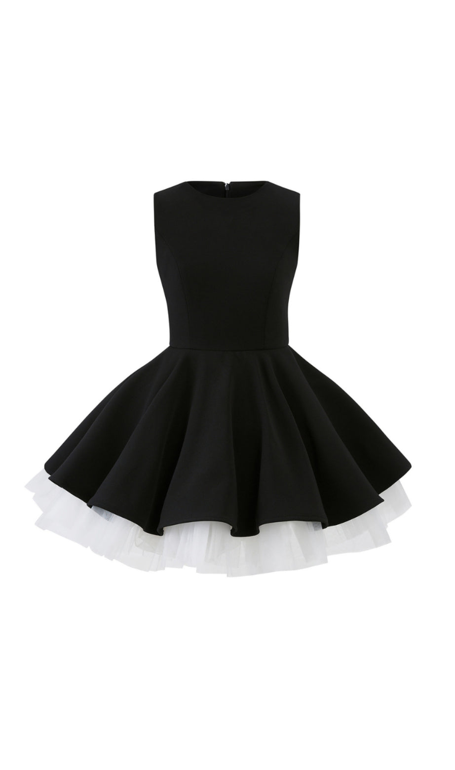carol mesh stitching sleeveless tutu dress in black