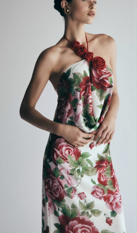 AIIZIE MULTICOLOR FLORAL HALTERNECK HIGH COLLAR MAXI DRESS - product image