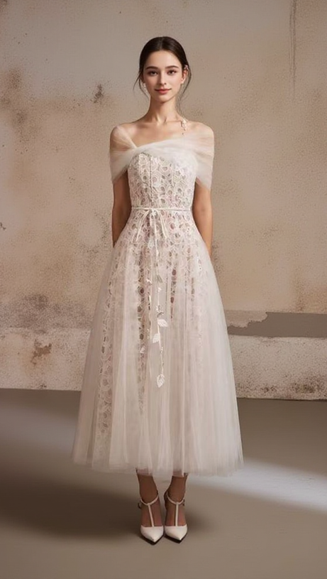 ELEGANT FAIRY CAPE DESIGN LACE LONG MIDI DRESS