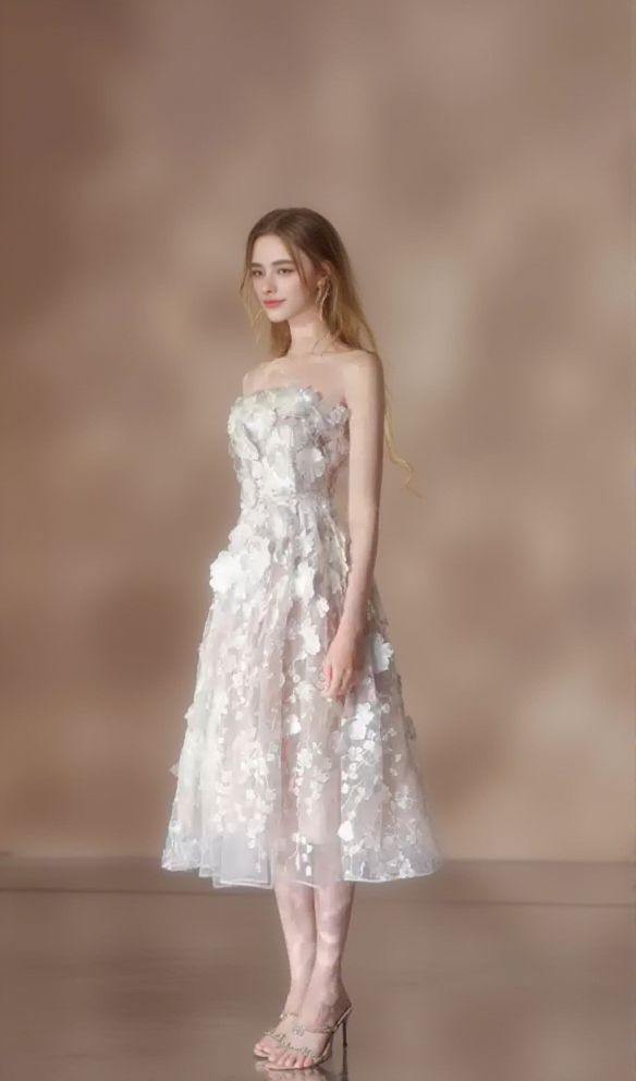 AIIZIE ANNA CRYSTAL FLORAL EMBROIDERY MIDI DRESS IN WHITE - product image