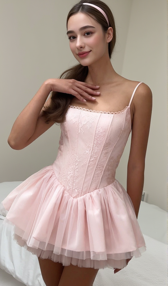 AIIZIE CELESTE LACE BOWKNOT BACKLESS MINI DRESS IN PINK - product image