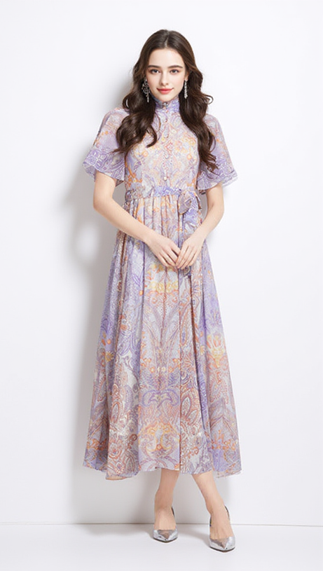 mehrfarbiges einreihiges bedrucktes Midikleid Eileen