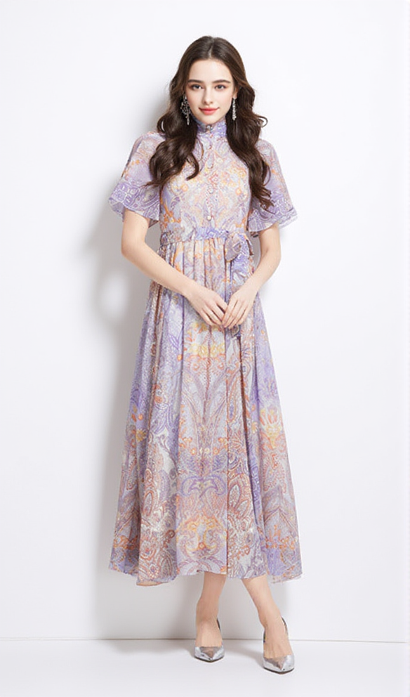 mehrfarbiges einreihiges bedrucktes Midikleid Eileen