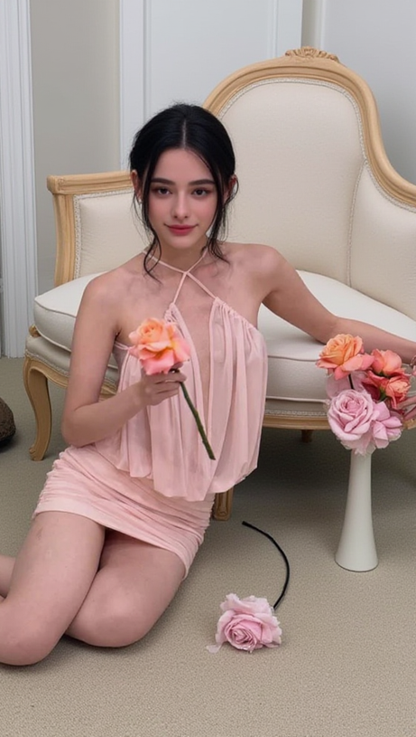 Cheryl – Gerüschtes Neckholder-Minikleid in Pink mit figurbetontem Schnitt