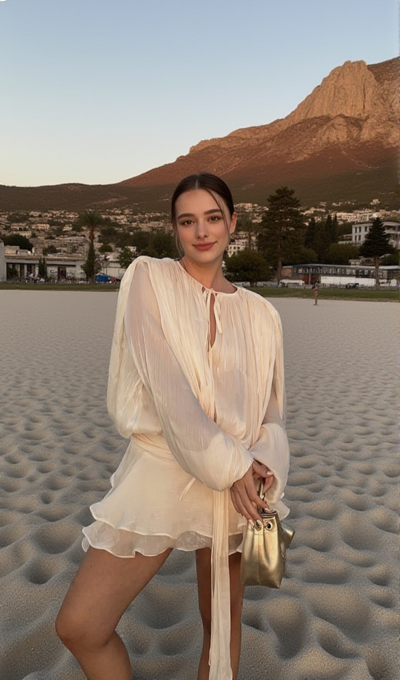 AIIZIE APRICOT LONG SLEEVE TIE MINI DRESS - product image