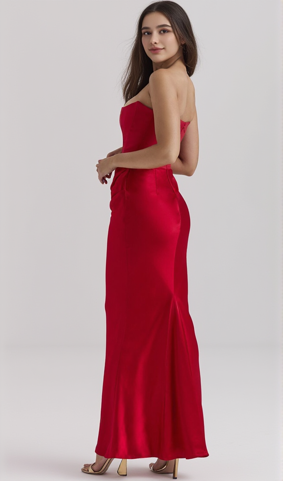 AIIZIE RED VELVET STRAPLESS CORSET MAXI DRESS - product image