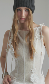 flower embellished puff hem slim mini dress in white