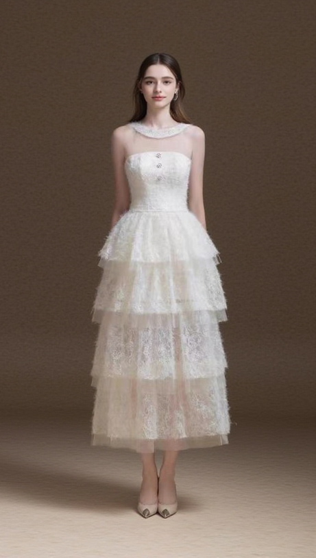 WHITE SLEEVELESS CAKE  MIDI DRESS