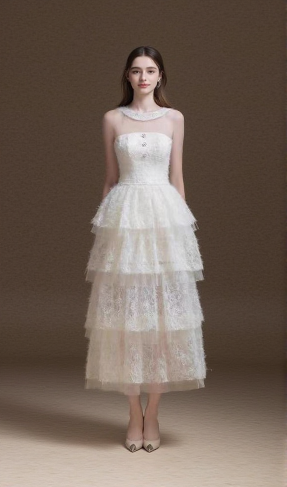 White sleeveless cake  midi dress