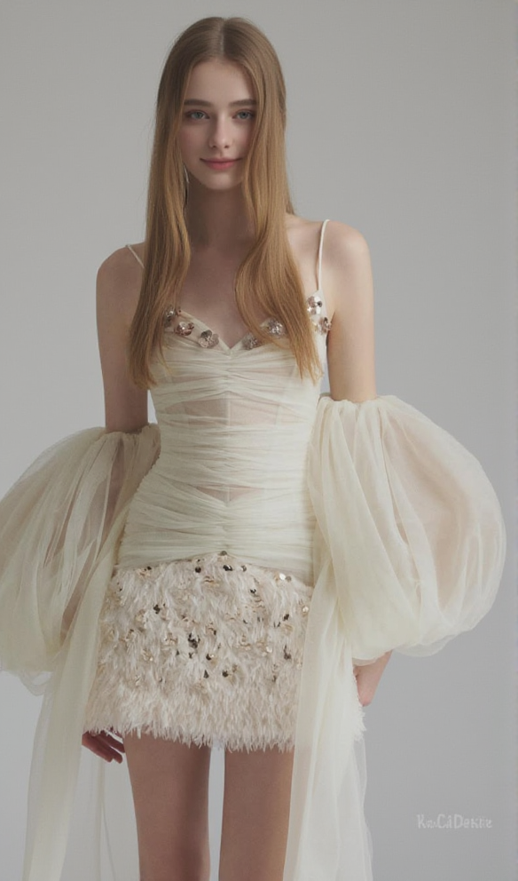 AIIZIE SEQUINED EMBELLISHED ORGANZA MINI DRESS IN WHITE - product image