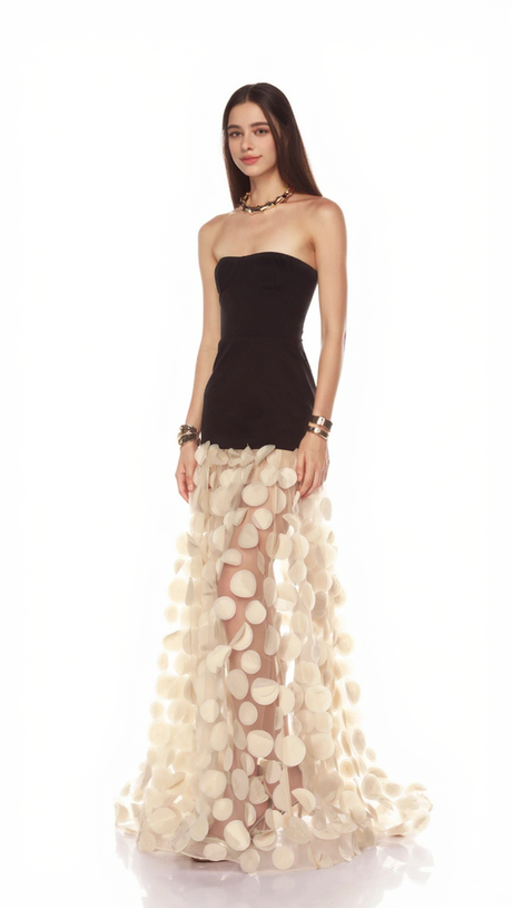 STRAPLESS A LINE MAXI DRESS APRICOT