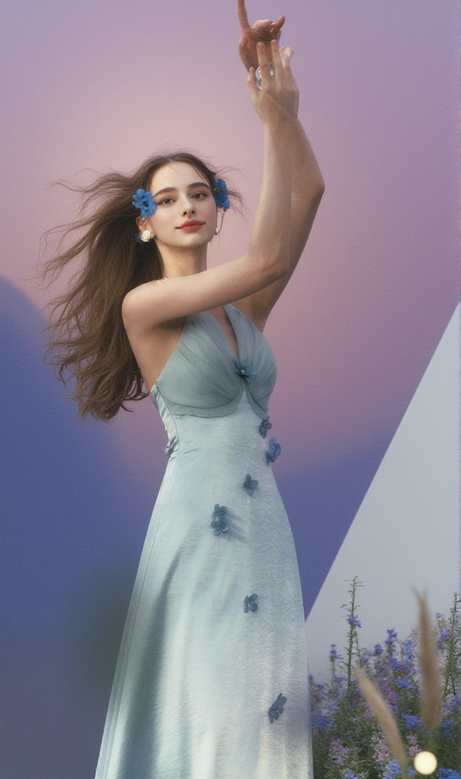 Abito midi Butterfly Princess Halter in azzurro chiaro