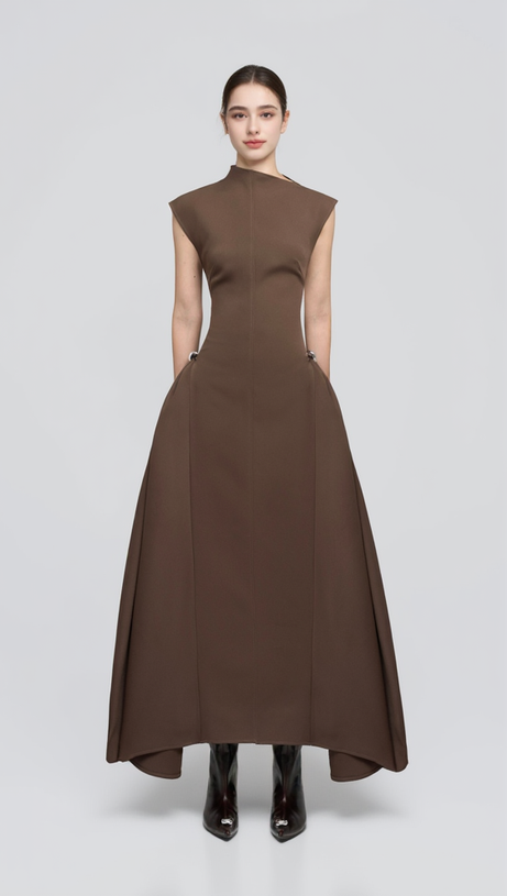 SKATER MAXI DRESS COFFEE