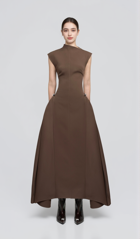 AIIZIE SKATER MAXI DRESS COFFEE - product image