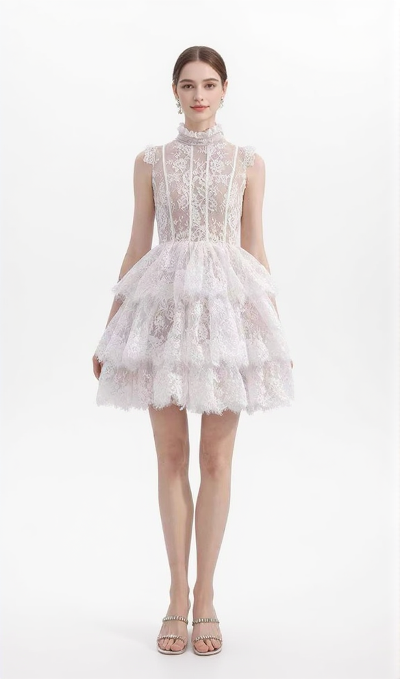 Sweet Sleeveless Lace Cake Dress