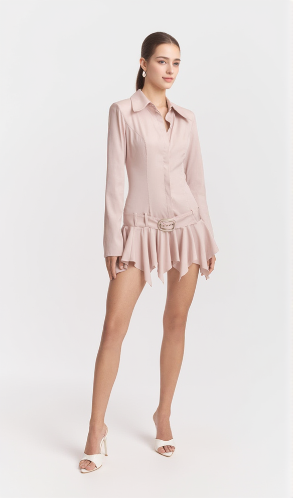 DINAH UMBRELLA TAIL HEM SHIRT MINI DRESS IN PINK