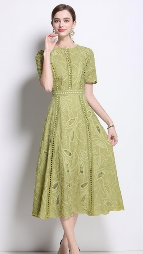 ABITO MIDI IN PIZZO RICAMO DANA HOLLOW VERDE