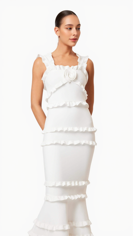 Josephine Rüschen-Maxikleid in Weiß