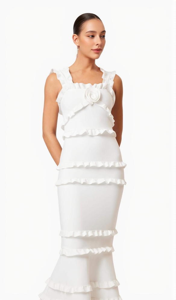 AIIZIE JOSEPHINE FRILL MAXI DRESS IN WHITE - product image