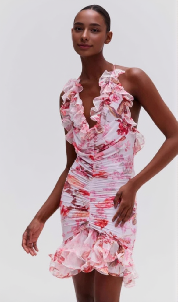 AIIZIE ARICES FLORAL STRETCH TULLE SLEEVELESS MINI DRESS - product image