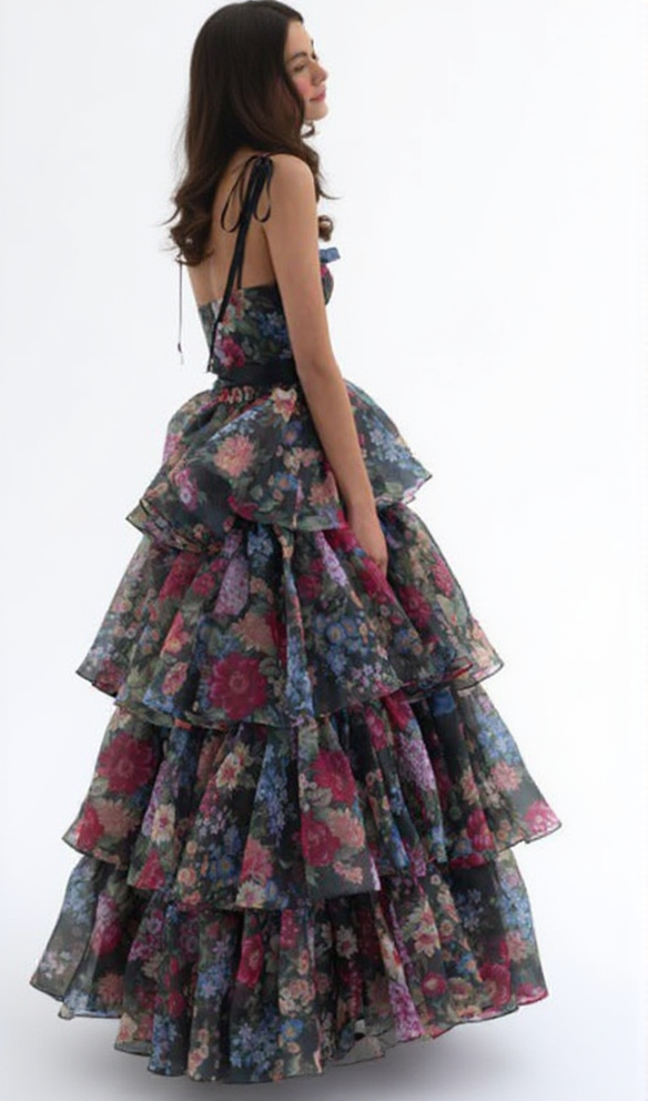 AIIZIE CARLIN FLORAL PRINT CUTOUT LAYER MAXI DRESS - product image
