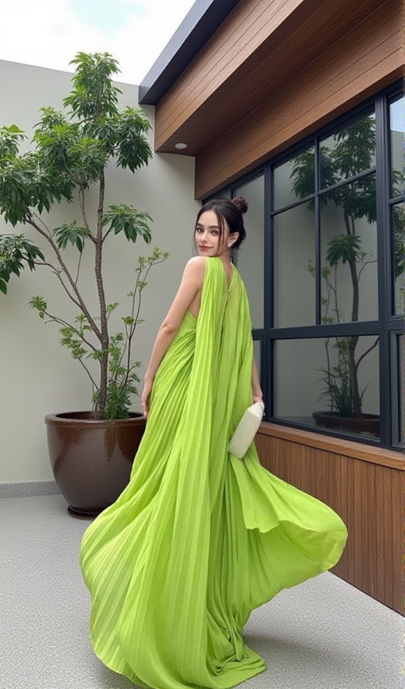 AIIZIE ALYSSA PLEATED GRASS GREEN MAXI DRESS - product image