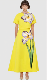 Indie Appliqué Sleeve Iris Print set in Yellow