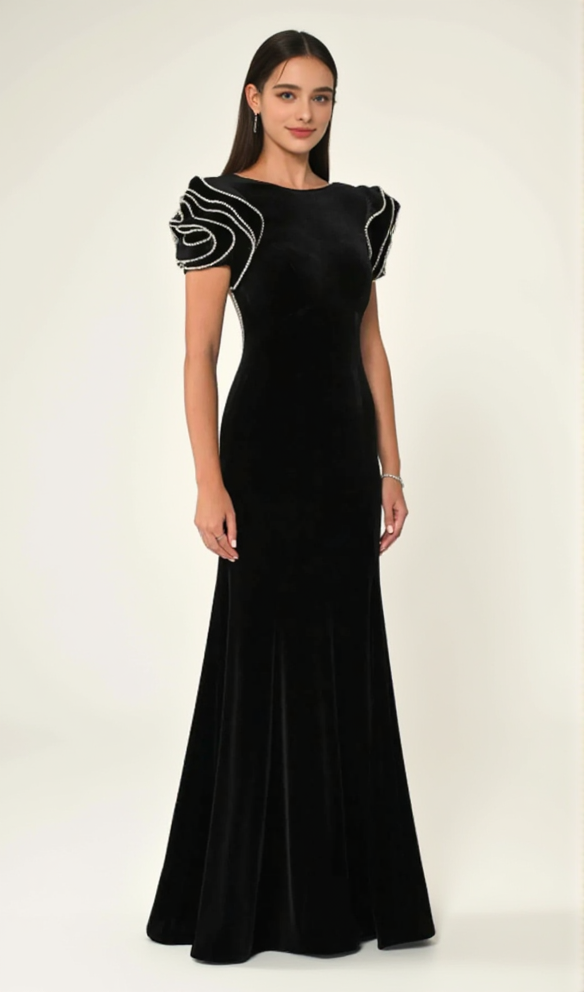 jessie Ruffle sleeves open back maxi dress in black