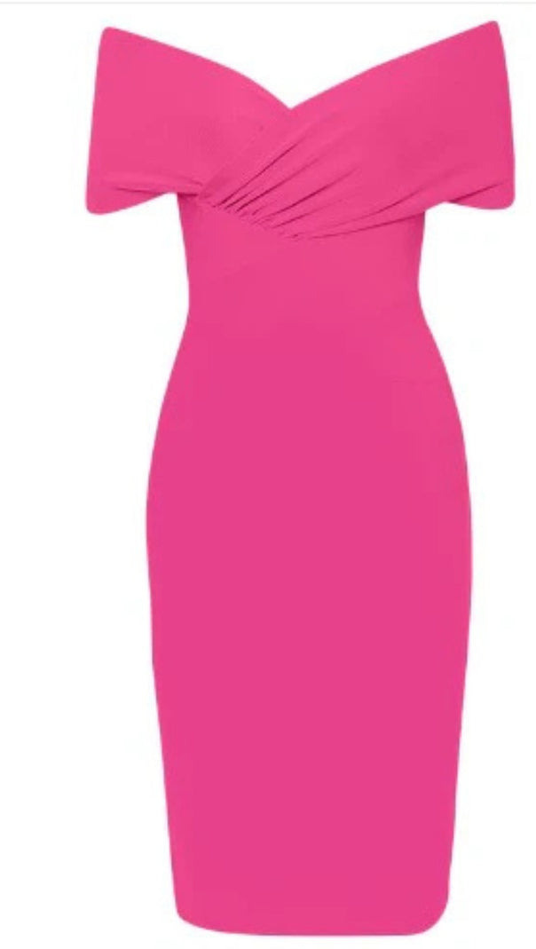 AIIZIE ROSE PINK OFF THE SHOULDER MIDI DRESS - product image