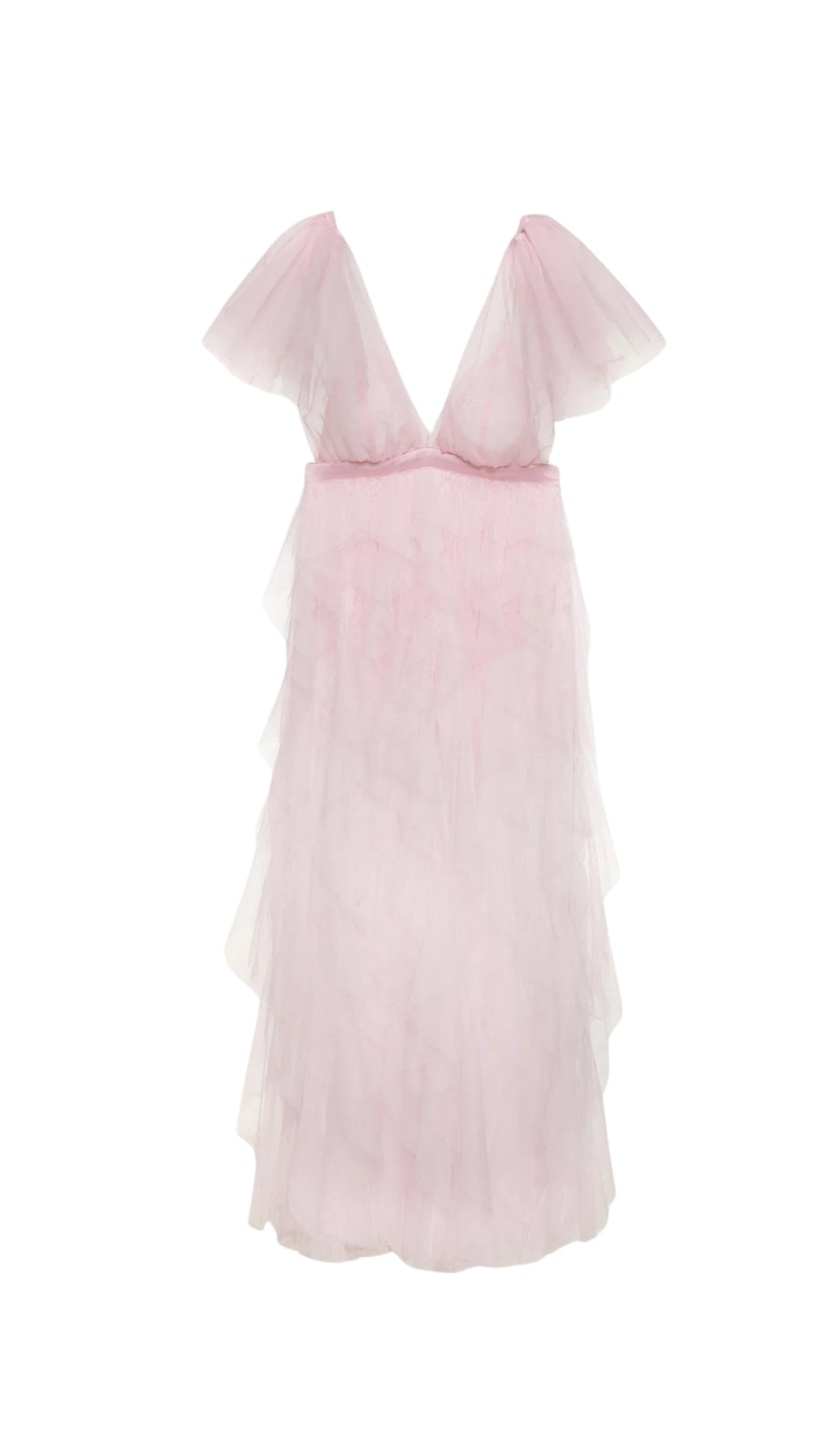 RUFFLE TULLE ATOP FLORAL LACE MINI DRESS IN PINK