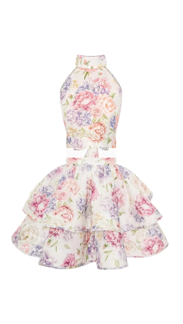 AIIZIE JESSICA PRINTED BACKLESS HALTER TOP SKIRT SET IN PINK - product image