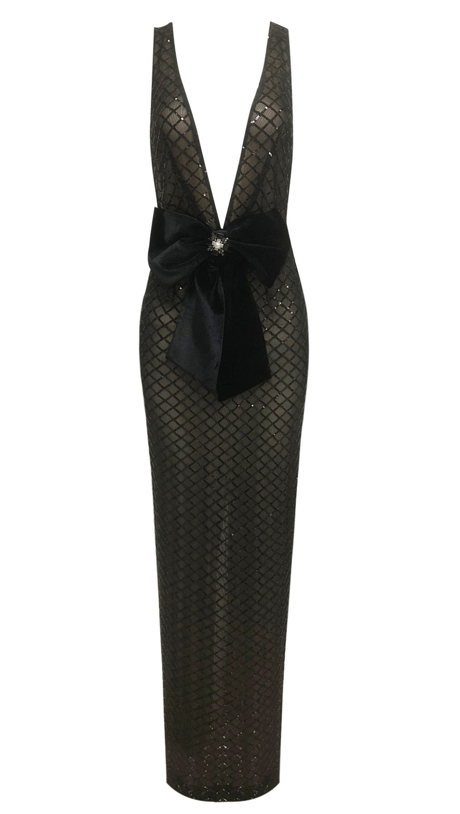 BOW DETAIL SEQUIN MAXI DRESS BLACK