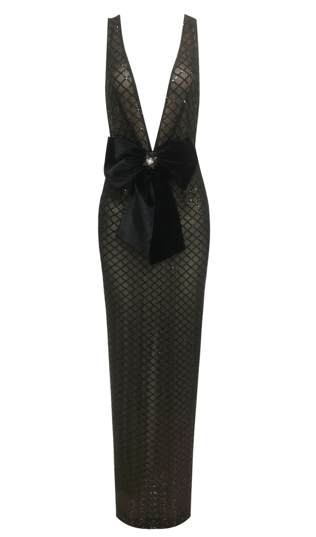 Bow Detail Sequin Maxi Dress Black
