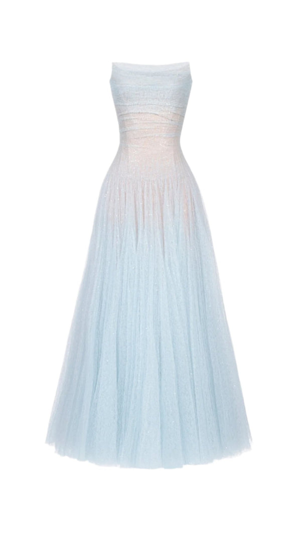 AIIZIE CAROL DRAPED LACE MAXI DRESS IN BLUE - product image