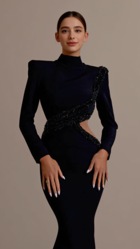 Angela – Figurbetontes Maxikleid im Bandage-Stil mit Diamant-Ausschnitt in Schwarz