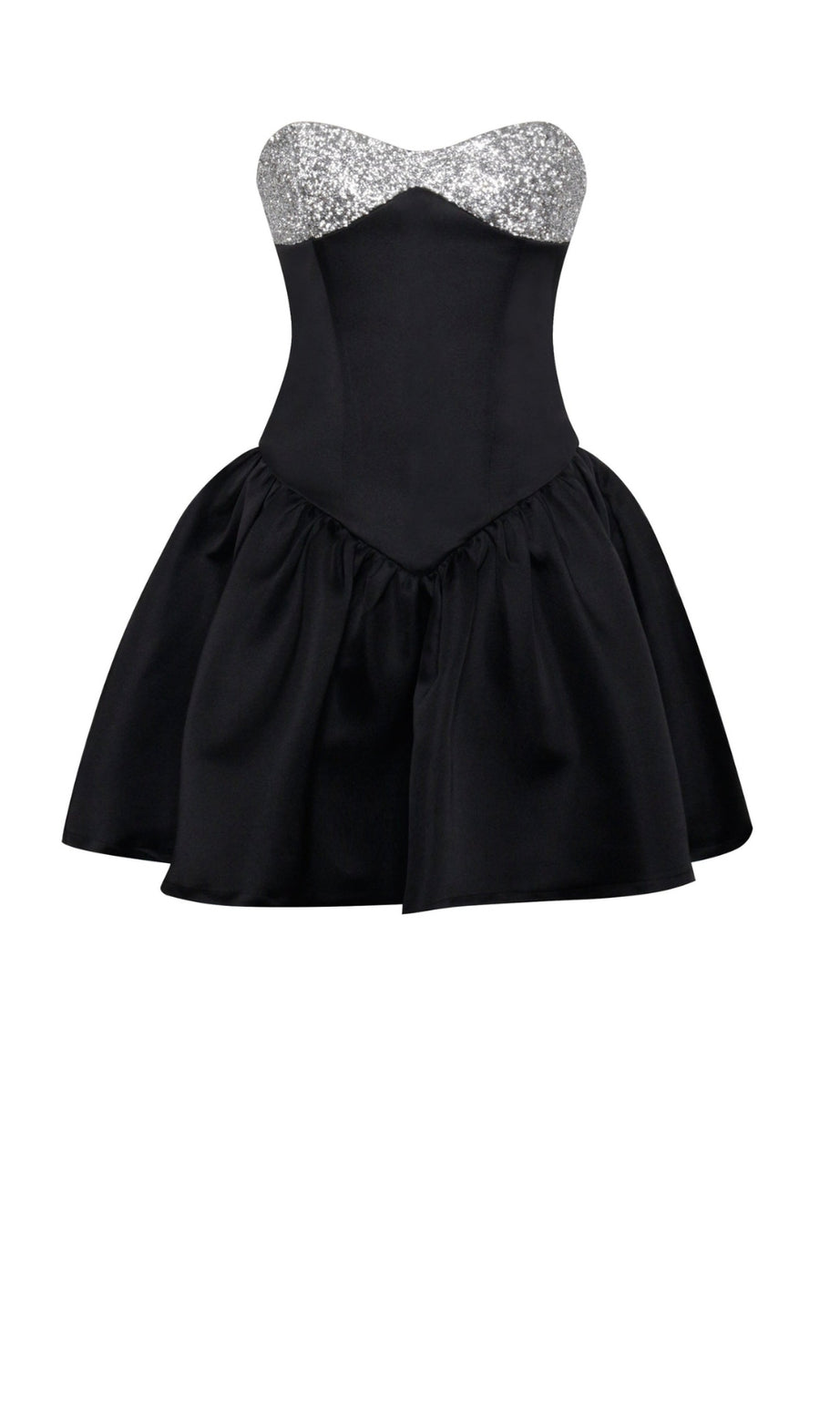 Mini abito in raso nero con cristalli