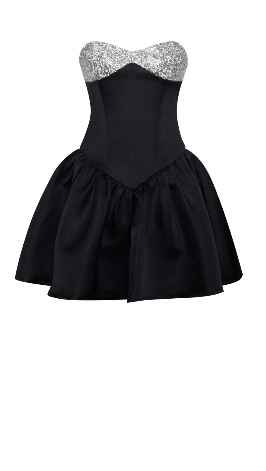 Schwarzes Satin-Minikleid mit Kristallen