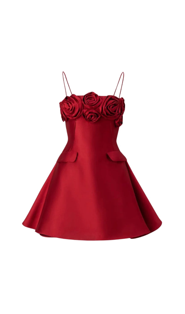 josephine 3d flower a-line mini dress in red